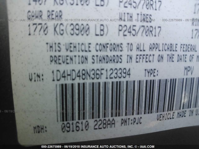 1D4HD48N36F123394 - 2006 DODGE DURANGO SLT GOLD photo 9