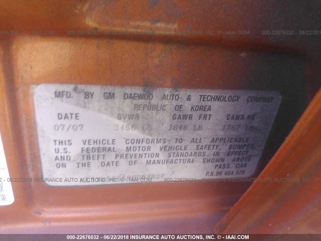KL1TD56658B053827 - 2008 CHEVROLET AVEO LS ORANGE photo 9