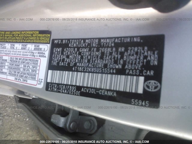 4T1BE32K85U515544 - 2005 TOYOTA CAMRY LE/XLE/SE Gümüş foto 9