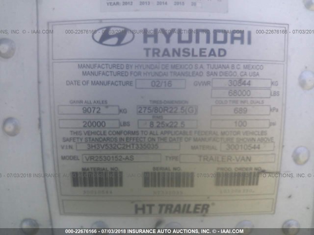 3H3V532C2HT335035 - 2017 HYUNDAI STEEL INDUSTRIES REEFER  თეთრი ფოტო 9