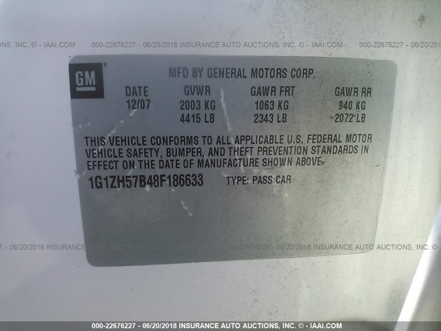 1G1ZH57B48F186633 - 2008 CHEVROLET MALIBU 1LT 白色 照片 9