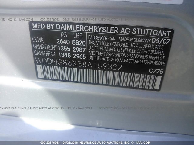 WDDNG86X38A159322 - 2008 MERCEDES-BENZ S 550 4MATIC SILVER photo 9