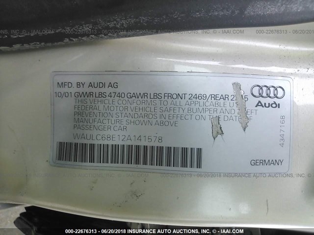 WAULC68E12A141578 - 2002 AUDI A4 1.8T QUATTRO TAN photo 9