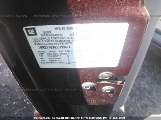 1GKET16S836199624 - 2003 GMC ENVOY XL მუქწითელი ფოტო 9