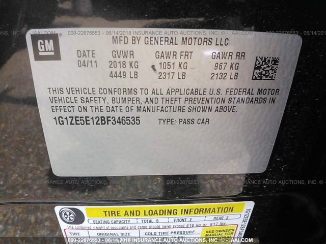 1G1ZE5E12BF346535 - 2011 CHEVROLET MALIBU LTZ BLACK photo 9