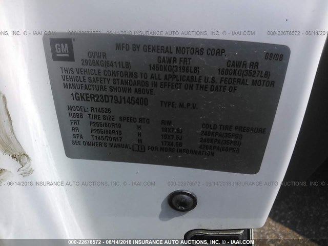 1GKER23D79J146400 - 2009 GMC ACADIA SLT-1 Weiß Foto 9