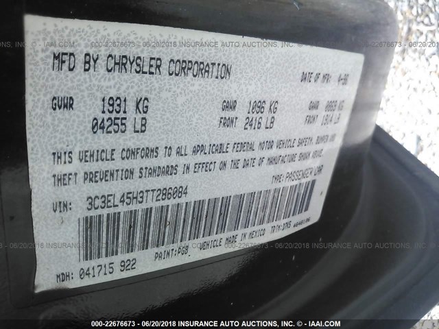 3C3EL45H3TT286084 - 1996 CHRYSLER SEBRING JX BLACK photo 9