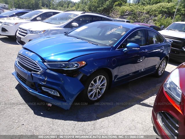 3FA6P0SU0HR255223 - 2017 FORD FUSION TITANIUM PHEV BLUE photo 2