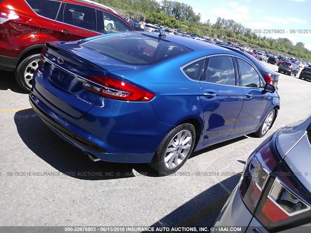 3FA6P0SU0HR255223 - 2017 FORD FUSION TITANIUM PHEV BLUE photo 4