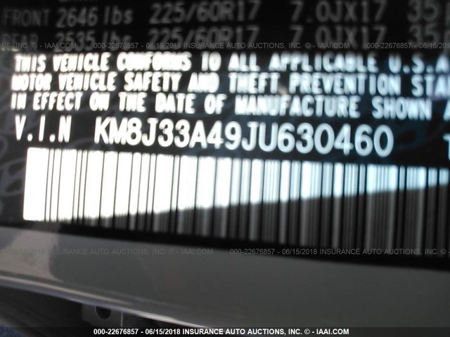 KM8J33A49JU630460 - 2018 HYUNDAI TUCSON LIMITED/SPORT AND ECO/SE WHITE photo 9