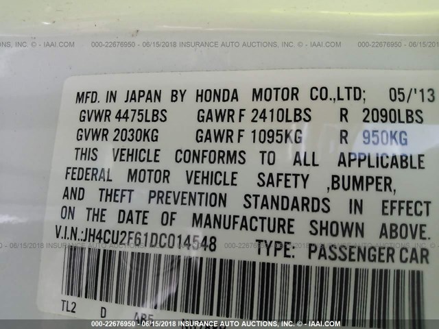 JH4CU2F61DC014548 - 2013 ACURA TSX TECH WHITE photo 9