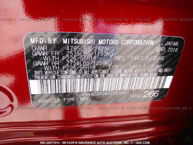 JA4AD2A36JZ052687 - 2018 MITSUBISHI OUTLANDER ES Qırmızı foto 9