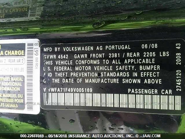 WVWFA71F49V005169 - 2009 VOLKSWAGEN EOS LUX 黑色 照片 9