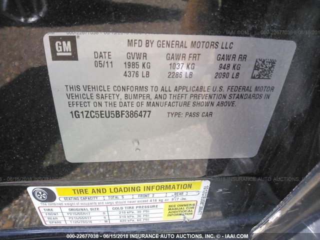 1G1ZC5EU5BF386477 - 2011 CHEVROLET MALIBU 1LT 黑色 照片 9