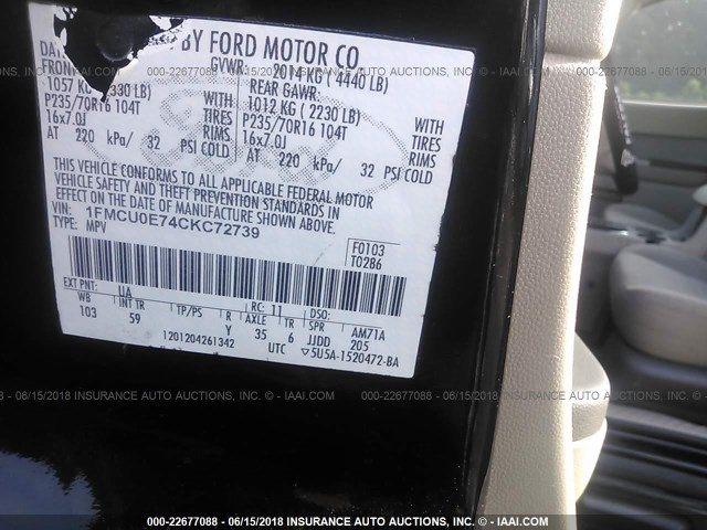 1FMCU0D79AKC17282 - 2010 FORD ESCAPE XLT BLACK photo 9