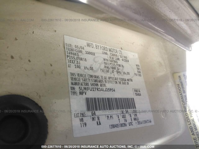 5LMFU27R34LJ35954 - 2004 LINCOLN NAVIGATOR WHITE photo 9