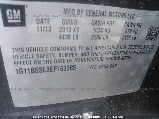 1G11B5SL3EF163385 - 2014 CHEVROLET MALIBU LS GRAY photo 9