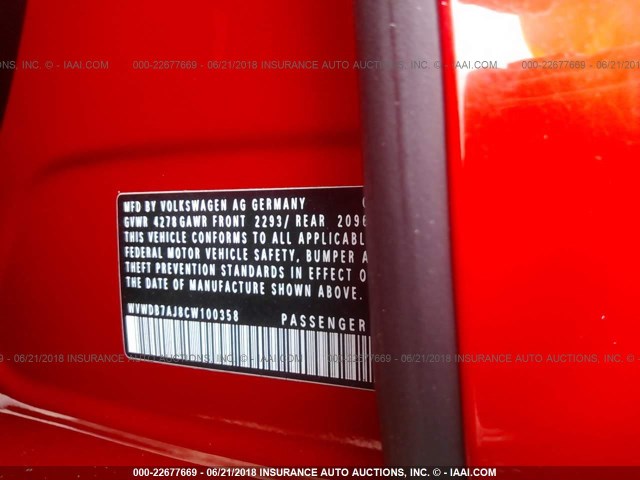 WVWDB7AJ8CW100358 - 2012 VOLKSWAGEN GOLF RED photo 9