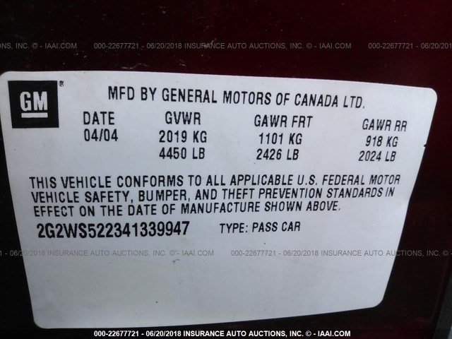 2G2WS522341339947 - 2004 PONTIAC GRAND PRIX GT2 წითელი ფოტო 9