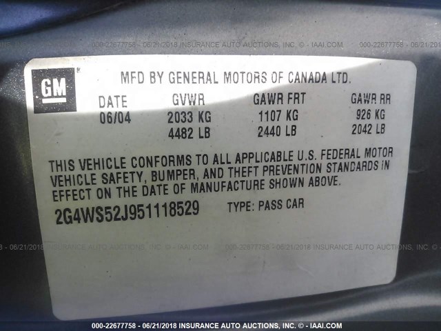 2G4WS52J951118529 - 2005 BUICK CENTURY CUSTOM 灰色 照片 9