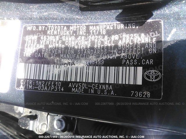 4T1BD1FK8HU215489 - 2017 TOYOTA CAMRY HYBRID/LE/XLE/SE GRAY photo 9