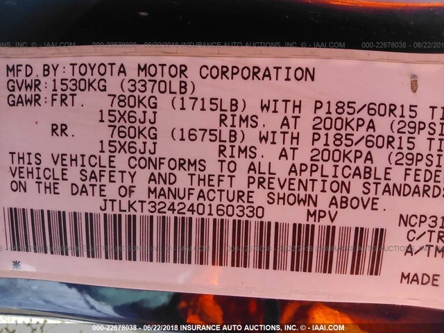 JTLKT324240160330 - 2004 TOYOTA SCION XB BLUE photo 9