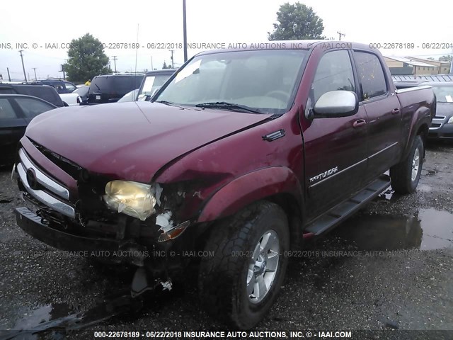 5TBDT44185S484869 - 2005 TOYOTA TUNDRA DOUBLE CAB SR5 BURGUNDY photo 2