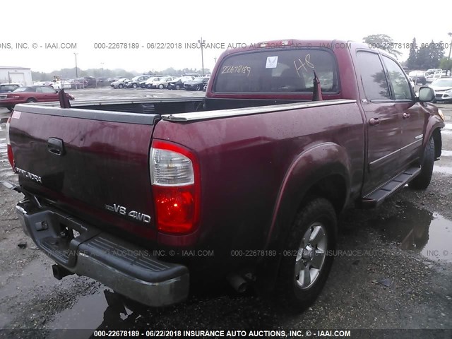 5TBDT44185S484869 - 2005 TOYOTA TUNDRA DOUBLE CAB SR5 BURGUNDY photo 4