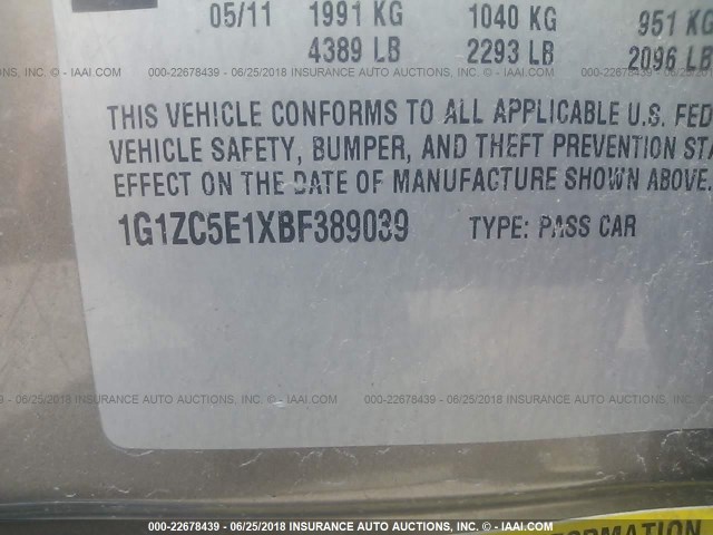 1G1ZC5E1XBF389039 - 2011 CHEVROLET MALIBU 1LT ყავისფერი ფოტო 9