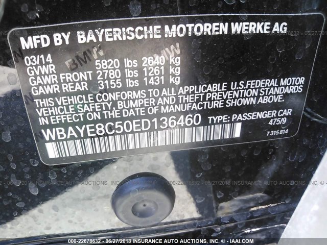 WBAYE8C50ED136460 - 2014 BMW 750 LI BLACK photo 9