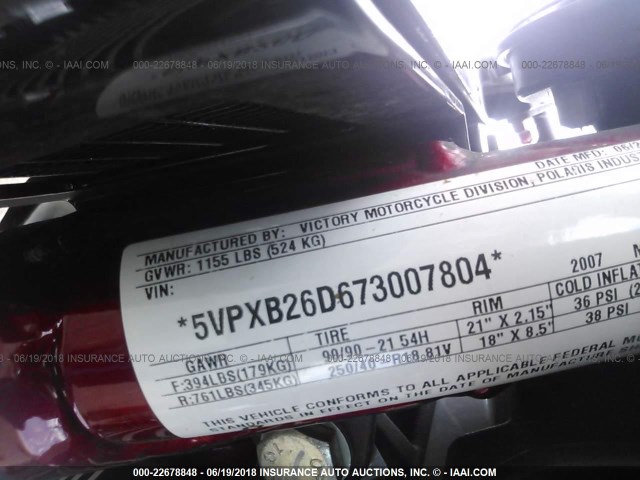 5VPXB26D673007804 - 2007 VICTORY MOTORCYCLES VEGAS JACKPOT Qırmızı foto 10