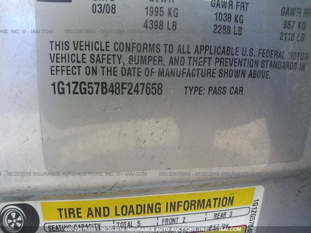 1G1ZG57B48F247658 - 2008 CHEVROLET MALIBU LS 银色 照片 9