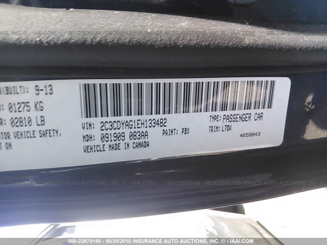 2C3CDYAG1EH133482 - 2014 DODGE CHALLENGER SXT BLUE photo 9