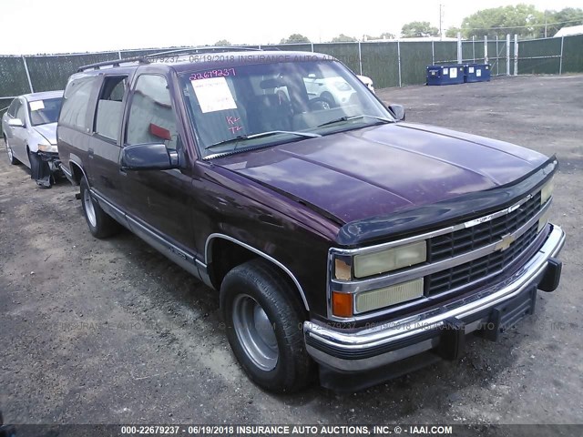 1GNEC16KXPJ319445 - 1993 CHEVROLET SUBURBAN C1500 BURGUNDY photo 1