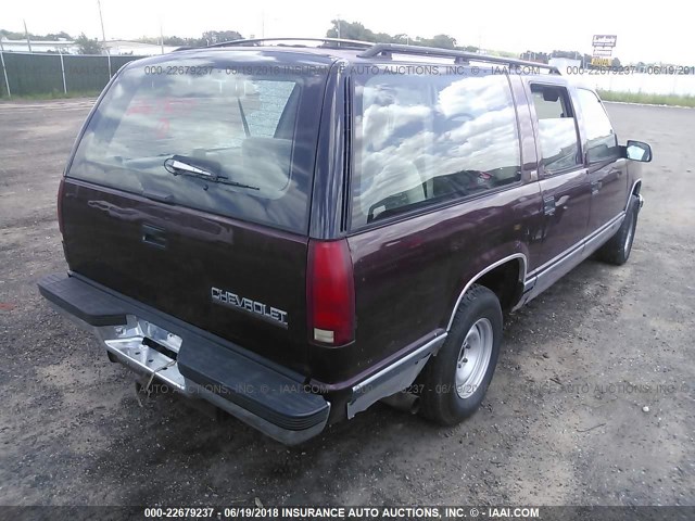 1GNEC16KXPJ319445 - 1993 CHEVROLET SUBURBAN C1500 BURGUNDY photo 4