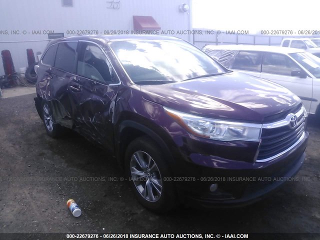 5TDBKRFH0FS103428 - 2015 TOYOTA HIGHLANDER LE/LE PLUS PURPLE photo 1