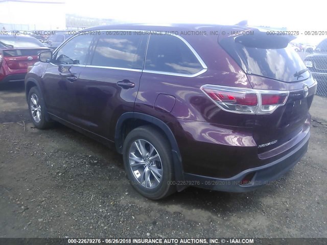 5TDBKRFH0FS103428 - 2015 TOYOTA HIGHLANDER LE/LE PLUS PURPLE photo 3