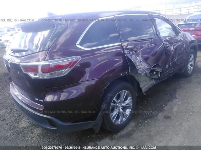 5TDBKRFH0FS103428 - 2015 TOYOTA HIGHLANDER LE/LE PLUS PURPLE photo 4