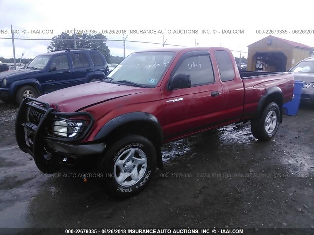 5TEWN72N61Z878613 - 2001 TOYOTA TACOMA XTRACAB RED photo 2