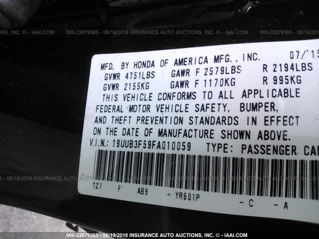 19UUB3F59FA010059 - 2015 ACURA TLX TECH BLACK photo 9