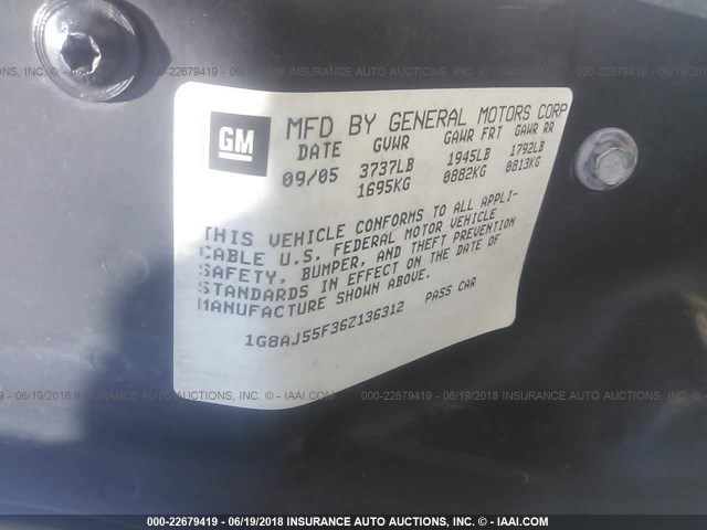 1G8AJ55F36Z136312 - 2006 SATURN ION LEVEL 2 Bej foto 9