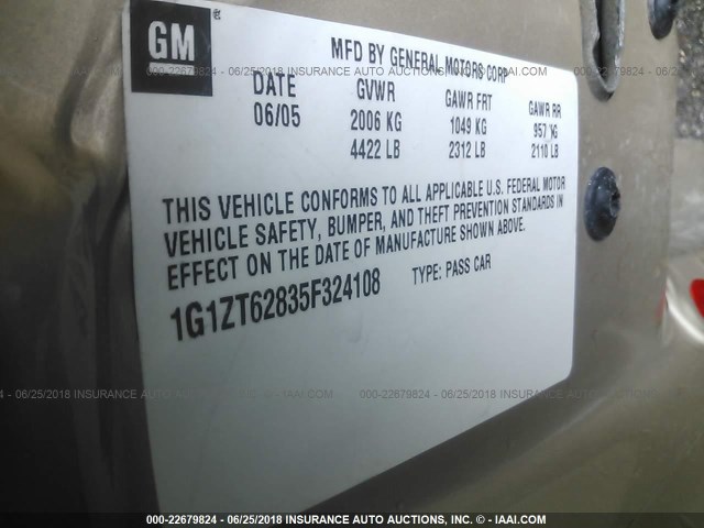 1G1ZT62835F324108 - 2005 CHEVROLET MALIBU MAXX LS 金色 照片 9