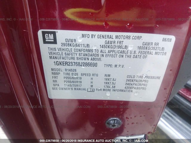 1GKER23768J286690 - 2008 GMC ACADIA SLT-1 Rot Foto 9