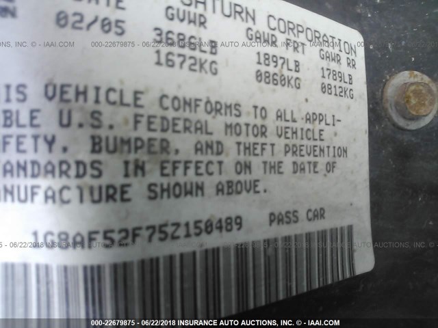 1G8AF52F75Z150489 - 2005 SATURN ION LEVEL 1 BLACK photo 9