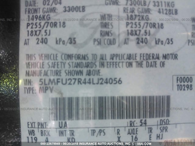 5LMFU27R44LJ24056 - 2004 LINCOLN NAVIGATOR SILVER photo 9