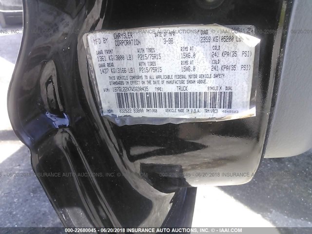 1B7GL22X7WS690435 - 1998 DODGE DAKOTA BLACK photo 9