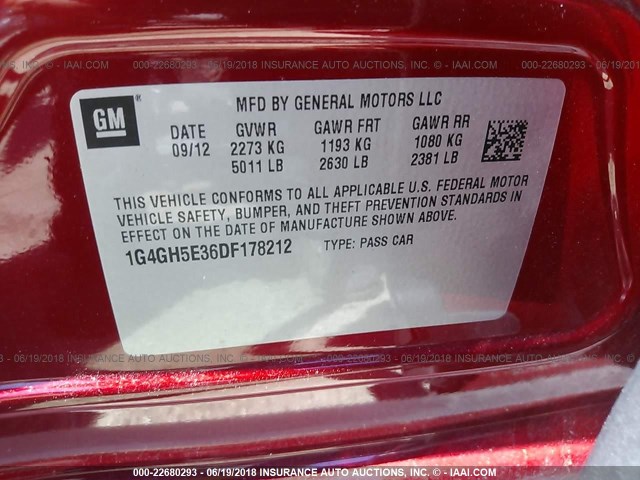 1G4GH5E36DF178212 - 2013 BUICK LACROSSE PREMIUM RED photo 9