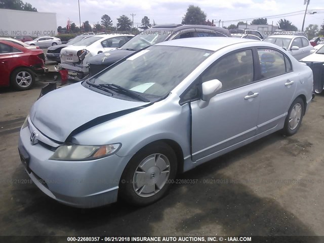 JHMFA36276S021537 - 2006 HONDA CIVIC HYBRID Light Blue photo 2