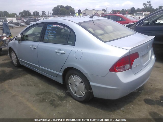 JHMFA36276S021537 - 2006 HONDA CIVIC HYBRID Light Blue photo 3