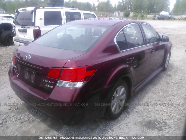 4S3BMBB68B3219414 - 2011 SUBARU LEGACY 2.5I PREMIUM RED photo 4